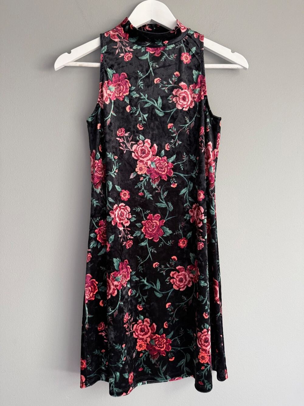 Mudd Dress Size S Black Velvet Floral Mock Neck Dark Academia Romantic Y2K 90s